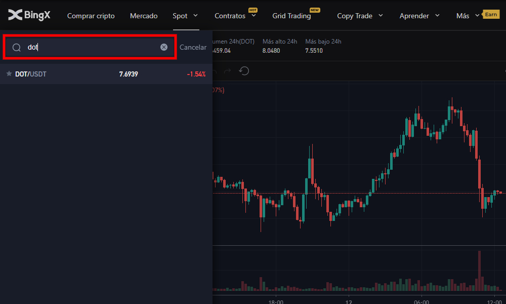 Comprar Polkadot DOT en spot en BingX